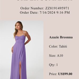 Azazie Breonna Maxi Dress | Size 10 | Color Tahiti